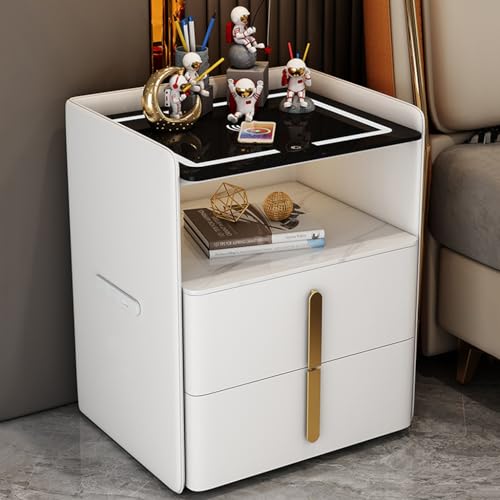ZDJZMGZ Nachttisch mit Ladestation und USB-Anschlüssen, weißer Nachttisch mit offenem Regal, moderner LED-Nachttisch, intelligenter Nachttisch für Schlafzimmer und Hotel (Farbe: zwei, Größe: 45 x 40 von ZDJZMGZ