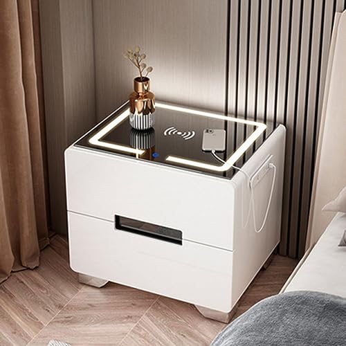 ZDJZMGZ Smart-Nachttisch, LED-Nachttisch mit Ladestation, moderner Beistelltisch mit Aufbewahrungsschublade, Bauernhaus-Beistelltisch (Größe: 40 x 40 x 46 cm) von ZDJZMGZ