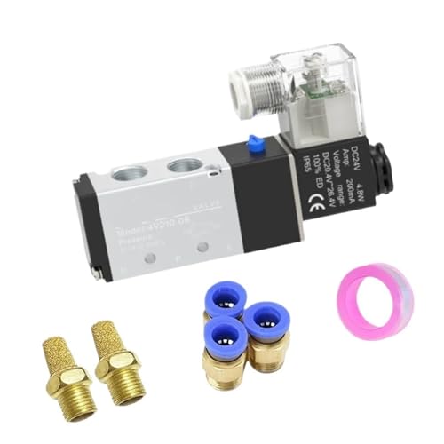 Pneumatic Solenoid Valve with fittings 5 Way 2 Position Control Air Gas Magnetic 4V210-08 12V 24V 110V 220V Coil Volt(4V210-08 PC6-02,AC110) von ZDKAIKCOA