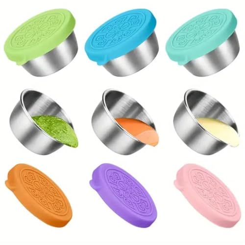 ZDL Salatdressing Behälter,6pcs 50ml Kleine Edelstahl Gewürzbehälter,Lebensmittelbehälter,Mini Dip Saucenbehälter Dose,Salatdressing Behälter,Wiederverwendbar Mini Dip Sauce Becher,Snack Box von ZDL