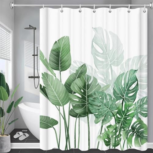 Bedruckter tropischer grüner Pflanzen-Duschvorhang, Blumenlandschaft, wasserdichter Stoff, Badvorhang, Badezimmer-Accessoire-Dekoration, 120 x 213 cm (47 x 84 Zoll) von ZDLLDZ