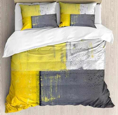 Graues und gelbes Bettbezug-Set, Street Art, modernes Grunge-Abstraktes Design, dekoratives 3-teiliges Bettwäsche-Set, 135 x 200 cm + 40 x 80 cm x 2 von ZDLLDZ