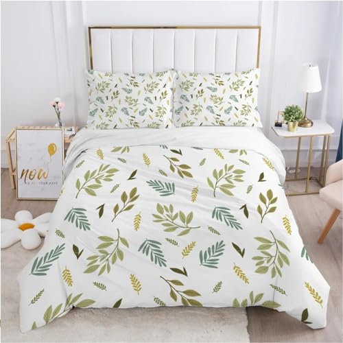 Housse de Couette Queen Size Feuilles Nordiques Parure de lit de Luxe King Queen Ensemble de Housse de Couette 1 Housse de Couette Avec 2 taies d'oreiller 155x200cm + 40x80cmx2 von ZDLLDZ