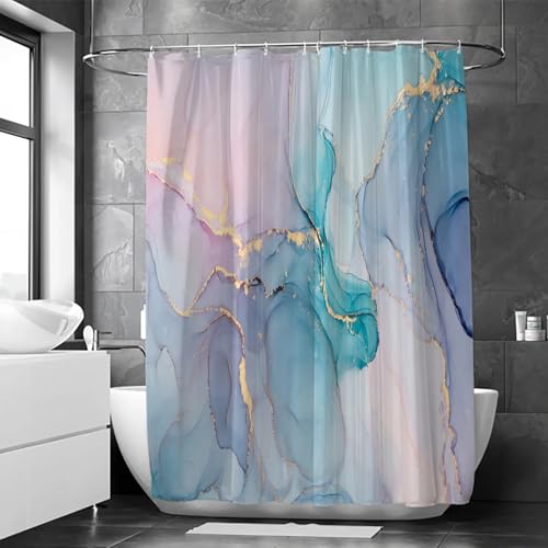 Marmorierter wasserdichter Duschvorhang mit Kunststoffhaken, Elegante, luxuriöse Badevorhänge für die Badezimmerdekoration, 150 x 180 cm (59 x 71 Zoll) von ZDLLDZ