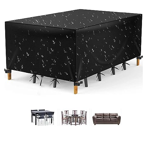 ZDLLDZ Abdeckhaube Gartenmöbel Rechteckig 360x250x70cm(LxBxH) Multi Größe Abdeckplane Gartenmöbel Schwarz 420D Oxford Gewebe Abdeckplane Schutzhülle für Terrassenmöbel Stühle und Möbelsets von ZDLLDZ