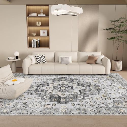 ZDLLDZ Maschinenwaschbarer Teppich für Wohnzimmer, Schlafzimmer, Bauernhaus, Büro, Dekoration, Vintage, Grau, Bohemian, weich, rutschfest, 135 x 135 cm ZDLLDZ Maschinenwaschbarer Teppich für Wohnzimmer, Schlafzimmer, Bauernhaus, Büro, Dekoration, Vintage, Grau, Bohemian, weich, rutschfest, 135 x 135 cm von ZDLLDZ