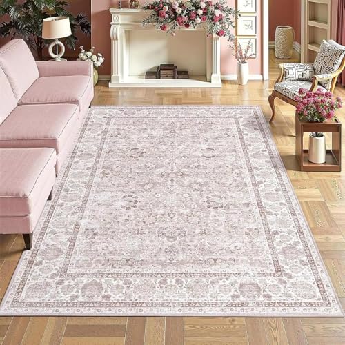 ZDLLDZ Rosa Teppiche 5X7 Kinderzimmerteppich Baby Mädchen Neutral Blumenteppich für Wohnzimmer, Vintage Boho Waschbarer Innenteppich 60x220cm/24x87in von ZDLLDZ