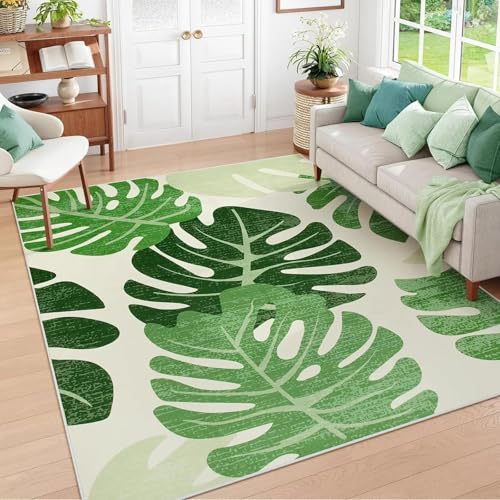 ZDLLDZ Teppich mit Blättern für Wohnzimmer, grün, maschinenwaschbar, Tropische Monstera-Pflanze, rutschfest, für Schlafzimmer, 120 x 150 cm von ZDLLDZ
