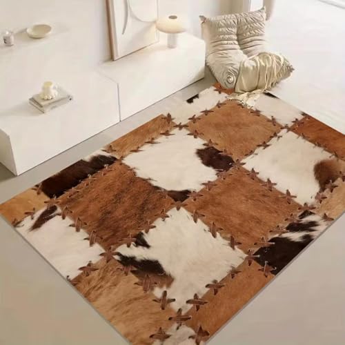 ZDLLDZ Teppich mit Kuhfellfleckenmuster, Patchwork-Druck, Polsterteppich, Wohnzimmer-Bodenmatte im Estern-Cowboy-Stil, 210 x 240 cm von ZDLLDZ