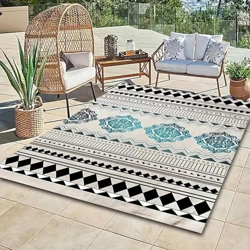 ZDLLDZ Teppich mit blauem Blumenmuster, geometrisches Muster, leicht zu reinigen, Outdoor-Matten, Picknickmatte, geeignet, 40 x 60 cm ZDLLDZ Teppich mit blauem Blumenmuster, geometrisches Muster, leicht zu reinigen, Outdoor-Matten, Picknickmatte, geeignet, 40 x 60 cm von ZDLLDZ