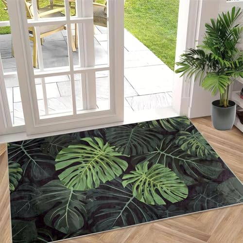 ZDLLDZ Tropisches dunkelgrünes Blättermuster, Wohnzimmerteppich, Sofatisch, große Flächenteppiche, waschbar, Eingangsbereich, Bodenmatte, Dekor, 75 x 120 cm von ZDLLDZ