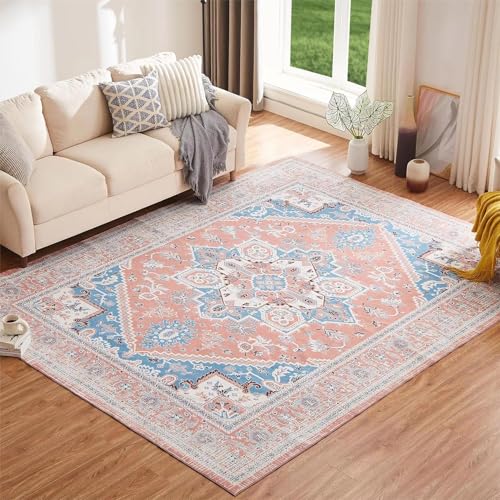 ZDLLDZ Waschbarer Rutschfester Teppich für Wohnzimmer und Schlafzimmer, Leichter großer Retro-Teppich mit niedrigem Flor, maschinenwaschbarer Flächenteppich 90 x 180 cm von ZDLLDZ