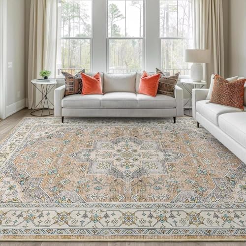 ZDLLDZ Waschbarer Vintage-Teppich, beigefarbener Teppich mit Blumenmedaillon für das Wohnzimmer, ultraweicher Schlafzimmerteppich, maschinenwaschbar, rutschfest, 40 x 100 cm ZDLLDZ Waschbarer Vintage-Teppich, beigefarbener Teppich mit Blumenmedaillon für das Wohnzimmer, ultraweicher Schlafzimmerteppich, maschinenwaschbar, rutschfest, 40 x 100 cm von ZDLLDZ