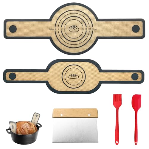 ZDNT 2 Stück Silikon Backmatte für Dutch Oven,Backmatte Brot,Wiederverwendbare Backmatte Brot mit Langen Griffen,Teigmatte mit Teigschaber&Backpinsel,Brotbackmatte Antihaft & Leicht zu reinigen von ZDNT