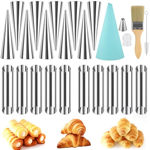 ZDNT 12 Stück Cannoli Form Röhrchen,Cannoli Molds,Cannoli Backform,Schillerlockenform,Formen Spiral-Croissant,Cannoli Backform Cream Horn für Cannoli-Röhren Hörnchen (23 Pcs) von ZDNT