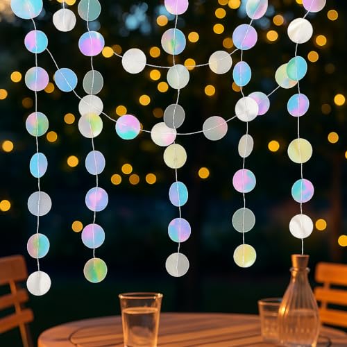 ZDNT 52 Ft Bunt Glitzer Papier Circle Dots Garland,4 Stücke Runde Papier Girlande Bunt,Hängende Iridescent Runde Garland,Glitzer Runde Kreis Banner,Runde Girlande,für Geburtstag Hochzeit Party Deko von ZDNT