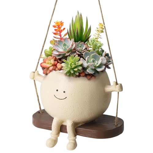 ZDNT Hängende Blumentöpfe mit Schaukel Gesicht,Swing Face Übertopf,Blumentopf mit Gesicht,Lustige Hängende Deko Blumentopf,Übertopf mit Hängendem Kopf Swing Face Übertopf,Harz Pflanzgefäße,Kopf von ZDNT