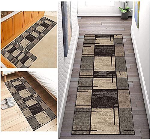 ZDOHMij Teppich Läufer Flur 110x180cm Braun Küche Schlafzimmer Teppichläufer rutschfest Küchenläufer Wohnzimmer Waschbar Meterware KüchenTeppich Korridor Teppich Modern Polyester, Anpassbare Größe von ZDOHMij