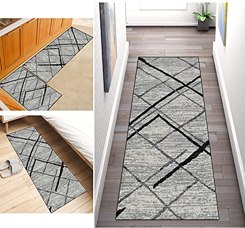 ZDOHMij Teppich Läufer Flur 90x250cm Grau Küche Schlafzimmer Teppichläufer rutschfest Küchenläufer Wohnzimmer Waschbar Meterware KüchenTeppich Korridor Teppich Modern Polyester, Anpassbare Größe von ZDOHMij