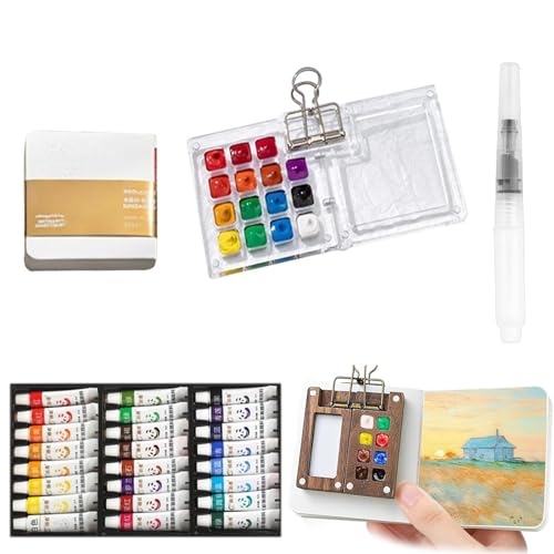 Mini-Aquarellfarben-Set, faltbare Holzpalette mit Deckel und Metallclip, Reise-Aquarellpalette aus Holz for Anfänger und Malbegeisterte(Acrylic (15 Grids)) von ZDOUXUAN