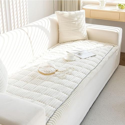 ZDOUXUAN Plüsch-Sofabezug for Haustiere, ultraweicher, gesteppter Sofaschutz, Rutschfester, waschbarer Sofabezug for Zimmer oder Schlafzimmer(White,60 * 150cm) von ZDOUXUAN