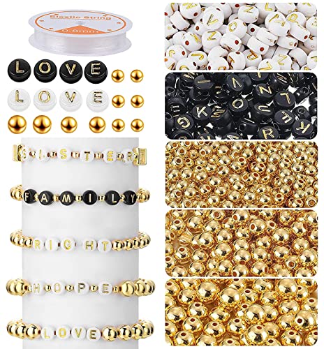 1600 Stück Buchstabenperlen Bastelset - DIY Armbänder Set Mit Spacer Perlen Gold und Band - Eckige Perlen für Schmuckherstellung von ZDQC