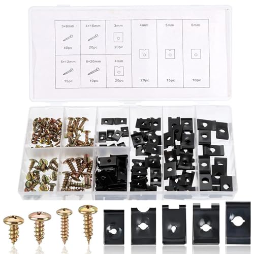 170 Stück Gewinde Clip Mutter Set,Blechmuttern Sortiment,Blechmuttern Karosserie,Karosserieschrauben,U-Typ Blechmuttern,Blechmuttern, Blechschrauben,U-Type Metall Clipmuttern von ZDQC