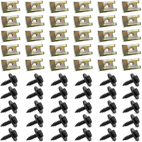 60 PCS Edelstahl Blechmutter,30 Sätze Schraube Mutter ClipSchnappmutter Set,Feder Blechmutter,Gewinde Clip Mutter Set,Karosserie-Blechmuttern,Blechmuttern Karosserie,Blechschrauben Schwarz von ZDQC
