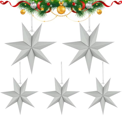 5 Stück Faltstern Weihnachten,7 Zacken Papiersterne,Papierstern Dekoration,Papier Faltsterne,Papiersterne Weihnachten,Stern zum Aufhängen,Papiersterne 3D,Papiersterne zum Aufhängen (Grau) von ZDQC