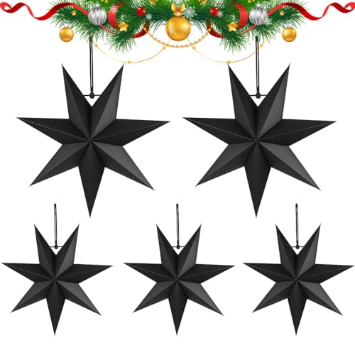 5 Stück Faltstern Weihnachten,7 Zacken Papiersterne,Papierstern Dekoration,Papier Faltsterne,Papiersterne Weihnachten,Stern zum Aufhängen,Papiersterne 3D,Papiersterne zum Aufhängen (Schwarz) von ZDQC