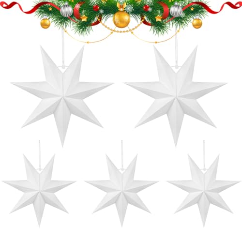 5 Stück Faltstern Weihnachten,7 Zacken Papiersterne,Papierstern Dekoration,Papier Faltsterne,Papiersterne Weihnachten,Stern zum Aufhängen,Papiersterne 3D,Papiersterne zum Aufhängen (Weiß) von ZDQC