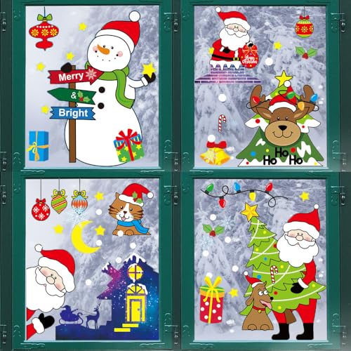 214 Stück Fensteraufkleber Weihnachten,Schneeflocken Fensterdeko,Fensterbilder Weihnachten Selbstklebend Weihnachtsdeko,Weihnachten Fensteraufkleber,Statisch Haftende PVC Aufkleber (Weihnachtstag-A) von ZDQC
