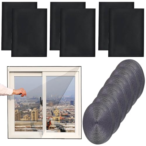 6 Stück Fliegengitter Fenster ohne Bohren,150x130cm Insektenschutz Fenster mit 6 Rollen Selbstklebend,Moskitonetz Fenster,Insektenschutzgitter,Selbstklebend Fliegennetz (Schwarz) von ZDQC