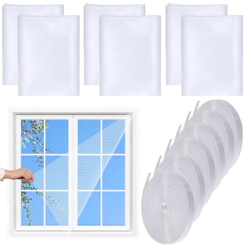 6 Stück Fliegengitter Fenster ohne Bohren,150x130cm Insektenschutz Fenster mit 6 Rollen Selbstklebend,Moskitonetz Fenster,Insektenschutzgitter,Selbstklebend Fliegennetz (Weiß) von ZDQC