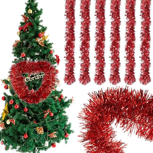 6 Stück x 2M Weihnachten Girlande Lametta,Weihnachten Lametta Girlande,Lametta Girlande Weihnachtsbaum,Weihnachtsdeko Metallische Girlanden,Weihnachtsbaum Deko Lametta,Lametta Weihnachtsbaum (Rot) von ZDQC