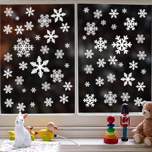 8 Blatt Fenstersticker Schneeflocken,144 Stück Weihnachtsfensteraufkleber,Weihnachts Aufkleber Fenster,Schneeflocke Aufkleber,Fensteraufkleber Weihnachten Wiederverwendbar von ZDQC