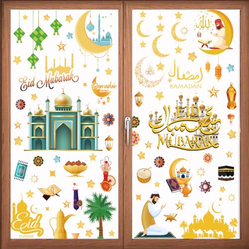 9 Blätter Ramadan Fensteraufkleber,Eid Mubarak Fensterbilder,Ramadan Fensterbilder,Selbstklebend Ramadan Sticker,Muslim Eid Mubarak Fensterdekoration,Ramadan Eid Mubarak Dekoration von ZDQC