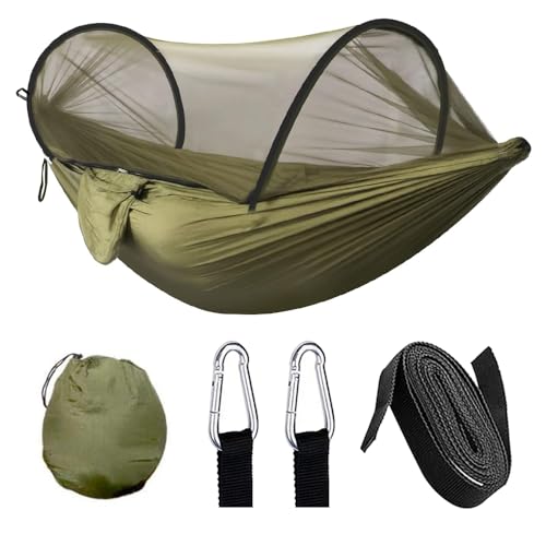 Hängematte Camping,260 x 140 cm Outdoor Hängematte,Tragbare Hängematte,Hängematte Moskitonetz,300 kg Tragkraft Reisecamping Hängematte,Mit Aufhängegurten,Karabinern Und Reisetasche von ZDQC