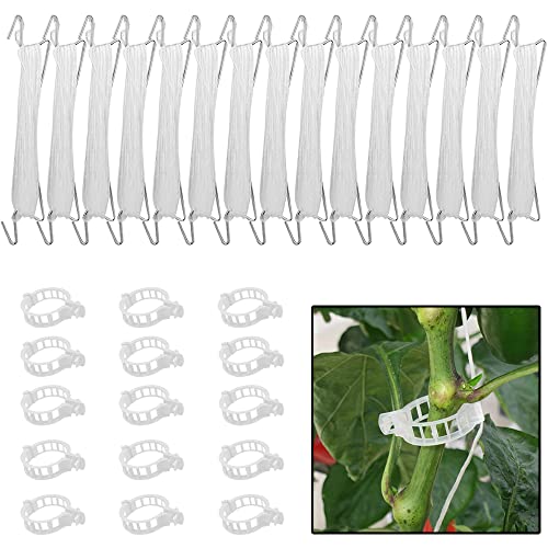 ZDQC 15 Stück Tomatenhaken mit Clip,Tomatenhaken Metall,Tomaten Rankhilfe Schnur,Tomatenhaken mit Schnur,Tomatenhaken Gewächshaus,Tomatenklammern von ZDQC