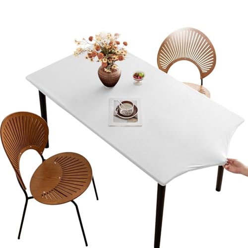 Tischdecke rutschfeste mit Gummizug, Polyester Abwischbar Tischdecke, Elastisch Wasserdicht Schmutzabweisend Tischdecken für Esstisch, Garten, innen, draußen(White,70 x 130 cm) von ZDSDZSD