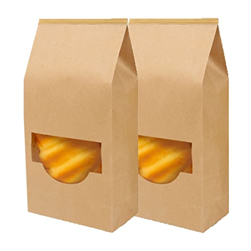 Bäckereibeutel, Lebensmittelbeutel, 30 Stück mit Fenster, Kraftpapier-Sandwichbeutel, Blechbeutel Laschenverschluss, wiederverschließbare Keksbeutel((1#)12 * 6 * 23.5CM) von ZDUD