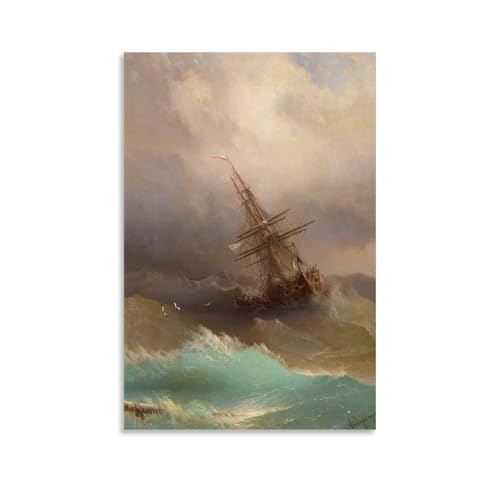 ZDXTYH Ölgemälde "Schiff in einem stürmischen Meer", moderne ästhetische Dekordrucke für Schlafzimmer, Wohnzimmer, Büro, mit hochwertiger, lichtbeständiger Leinwand, 40 x 60 cm, Ölgemälde "Schiff in von ZDXTYH