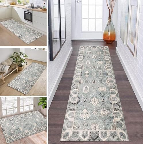 Boho Teppich Läufer Flur Küche rutschfest waschbar Teppichläufer Lang Vintage 80X350CM Modern Design Meterware Korridor Tepiche Esszimmer Schlafzimmer Wohnzimmer Schmutzfangmatte Küchenteppich von ZDYHMrj