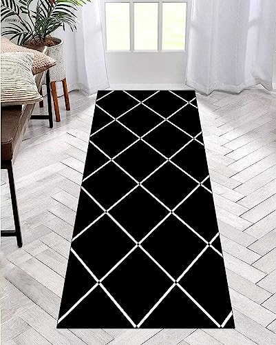 Läufer Teppich Lang Flur rutschfest Waschbar 50X150CM Küche Korridor TeppichLäufer für Flur Schwarz Weiß Schlafzimmer Wohnzimmer Polyester Teppichmatte Dauerhaft, Anpassbar Küchenteppich Meterware von ZDYHMrj