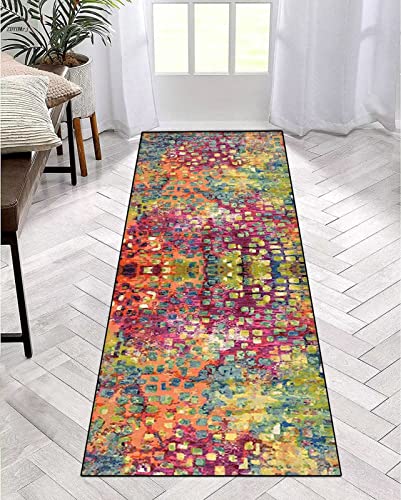 Läufer Teppich Lang Flur rutschfest Waschbar 80X200CM Küchen Korridor TeppichLäufer für Flur 3D Bunt Schlafzimmer Wohnzimmer Polyester Teppichmatte Dauerhaft, Anpassbar Küchenteppich Meterware von ZDYHMrj