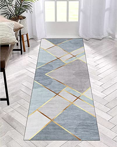 Läufer Teppich Lang Flur rutschfest Waschbar 80X240CM Küche Korridor TeppichLäufer für Flur Blau Grau Schlafzimmer Wohnzimmer Polyester Teppichmatte Dauerhaft, Anpassbar Küchenteppich Meterware von ZDYHMrj