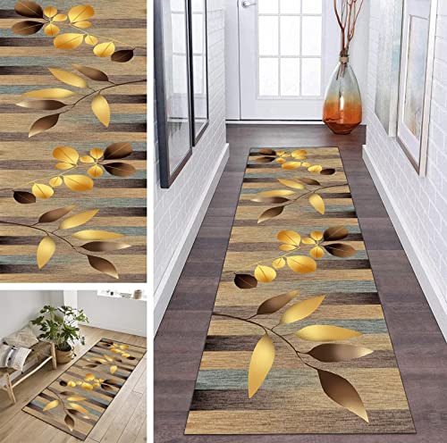 Läufer Teppich Lang Flur rutschfest Waschbar 80X350CM Küchen Korridor TeppichLäufer für Flur 3D Braun Gold Schlafzimmer Wohnzimmer Polyester Teppichmatte Dauerhaft, Anpassbar Küchenteppich Meterware von ZDYHMrj