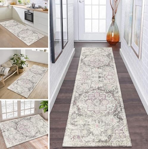 Teppich Läufer Flur Küche rutschfest waschbar Flurläufer Lang 110X130CM Kücheläufer Grau Violett Teppichmatte Meterware Bettvorleger für Flur Esszimmer Schlafzimmer Wohnzimmer Schmutzfangteppich von ZDYHMrj