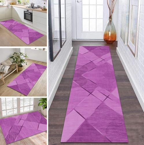 Teppich Läufer Flur Küche rutschfest waschbar Flurläufer Lang 40X100CM Kücheläufer Rosa Violett Teppichmatte Meterware Bettvorleger für Flur Esszimmer Schlafzimmer Wohnzimmer Schmutzfangteppich von ZDYHMrj
