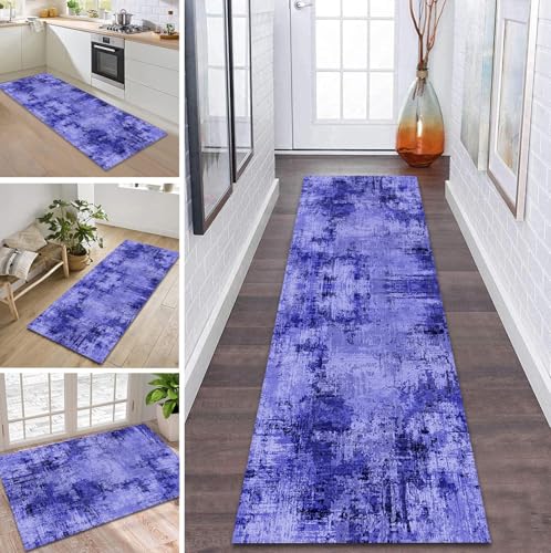 Teppich Läufer Flur Küche rutschfest waschbar Flurläufer Lang 40X90CM Kücheläufer Blau Violett Teppichmatte Meterware Bettvorleger für Flur Esszimmer Schlafzimmer Wohnzimmer Schmutzfangteppich von ZDYHMrj